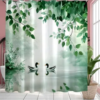 GXUNNAA Duschvorhang Grün Blätter Pflanze Duschvorhänge - Wasserdichter Polyester mit 12 Haken & gewichtetem Saum, Waschbar Bad Vorhäng für Badezimmer/Dusche (180cm X 200cm)