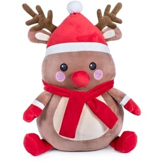 Famosa Softies Rudolf 760022343 Weihnachts-Plüschtier, 45 cm, dekoratives Rentier mit rotem Schal und Mütze, weich und kuschelig, als Geschenk für alle älteren Mädchen und Jungen, berühmt (760022343)