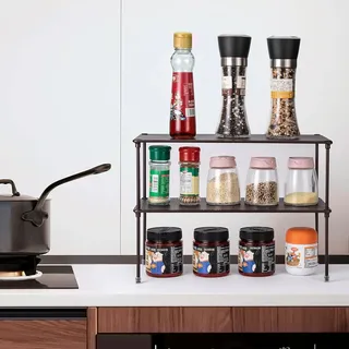 Küchenschrank Regal Organizer - erweiterbar und stapelbar - Aufbewahrungsregal für Badezimmer Küche Waschküche - braun