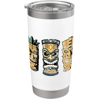 Lustige Tiki-Statue im Used-Look für diejenigen, die Tikis lieben Doppelwandiger Edelstahl-Thermobecher