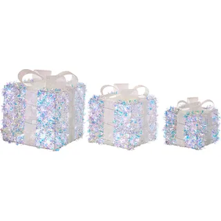 BELIANI LED Weihnachtsdekoration Geschenk 3er Set Mehrfarbig Metall u. Regenbogenfolie mit Schleife Dekofigur für Tisch Innenbereich Wohn- und Schlafzimmer - Bunt