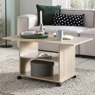FineBuy Design Couchtisch Sonoma 95 x 51 x 54,5 cm Drehbar Rollen Wohnzimmertisch Coffee Table Sofatisch Loungetisch Holz Kaffeetisch mit Stauraum - Grau