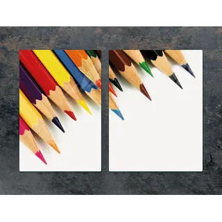 Herdabdeckplatten 2 teilig 75x52 Ceranfeld Abdeckung Glas Schneidebrett Buntstifte Bunt