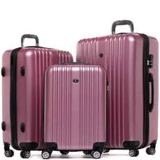 FERGÉ Kofferset Hartschale 3-teilig erweiterbar Toulouse Trolley-Set - Handgepäck 55 cm, L und XL 3er Set Hartschalenkoffer Roll-Koffer 4 Rollen 100% ABS pink