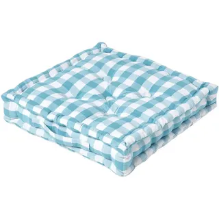 Homescapes Sitzkissen blau-weiß kariert 50/50/10 cm , Textil , Kariert , Füllung: Polyester , Quadratisch , 50x10x50 cm , Oeko-Tex® Standard 100 , Heimtextilien, Wohntextilien, Kissen