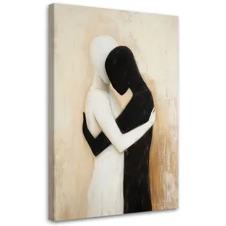 Feeby Leinwandbild Verliebtes Paar auf beigem Hintergrund 80x120cm , Schwarz , Textil , Person/Charakter , Rechteckig , 80x120 cm , Bilder & Rahmen, Bilder, Leinwandbilder
