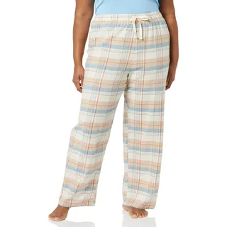 Amazon Essentials Damen Pyjamahose aus Flanell - Auslauffarben, Beige Blau Plaid Mischen, XXS