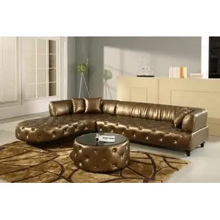 Chesterfield Luxus Wohnlandschaft Couch Polster Garnitur Ledersofa Sofa Ecksofa - Gold