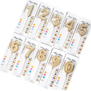 QHFlashbuy 10 Stück Geburtstag Zahl Kerzen,Kuchenkerzen Nummer 0-9 Geburtstagskerzen,Gold Geburtstagskerzen mit Haltern für Geburtstagsfeier Tortendeko Hochzeit Dekoration