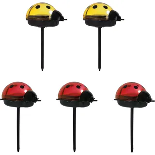 Näve Leuchten LED Solarleuchte LADYBUG mit LED Platine LED Solarleuchte LADYBUG mit LED Platine 5er-Set Solar- /Dekoerdspieß "LADYBUG", Lampe für den Außenbereich im Romantik-Style, aus Kunststoff in bunt, 7,8 x 6 x 14,2 cm, mit LED Platine – mit Schiebeschalter – Dämmerungssensor
