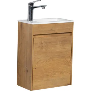 Badplaats Gäste-WC Waschtisch Set Sinta 40 x 22 cm Eiche - Badmöbel Set mit Waschbecken und Unterschrank, Vormontiert und mit Soft-Close - Braun