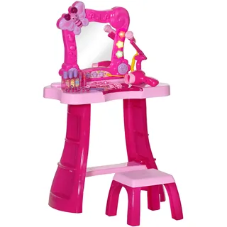 AIYAPLAY Kinderfrisiertisch 15 PCS, Schminktisch mit Hocker und Spiegel, Licht, Musik, Mikrofon, Föhn, Stauraum, für Mädchen von 3 bis 6 Jahren, rosa