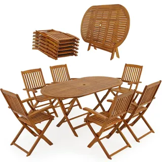 CASARIA Sitzgruppe Boston Klappbar 7-tlg. Schirmständer Armlehnen Garten Balkon Terrasse 160x85cm Akazie Braun - Braun