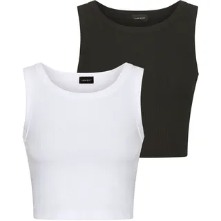 Crop-Top LAURA SCOTT, Damen, Gr. 44/46, schwarz-weiß (weiß, schwarz), Rippware, Obermaterial: 95% Viskose, 5% Elasthan, unifarben, Basic, figurbetont bauchfrei, Rundhals, Tops Crop-Top, in Rippenqualität