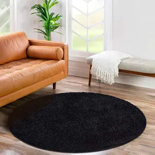 Carpet City Hochflor-Teppich »City Shaggy«, rund, 30 mm Höhe, Teppich Einfarbig Uni, besonders flauschig-weich, schwarz