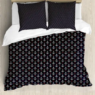 ABAKUHAUS Anker Bettbezug, Romantischer Cruise Trip, Milbensicher Allergiker geeignet mit Kissenbezügen, 155 cm x 220 cm - 80 x 80 cm, Schwarz Vermilion Weiß - Weiß