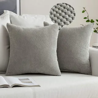 MIULEE 2er Set Granulat Kissenbezug Ananas Weiches Massiv Dekorativen Quadratisch Überwurf Kissenbezüge Kissen für Sofa Schlafzimmer 18"x18", 45 x 45 cm Hellgrau