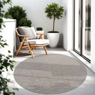 TT Home Teppich Für Outdoor Wetterfest Küchenteppich Balkon Terrasse Unifarbenes Design Modern Größe 120 cm Rund - Grau