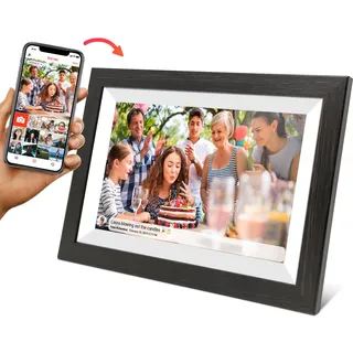 Cytem 10.1 Zoll Digitaler Bilderrahmen | WLAN mit FrameO Software | 32GB | Bewegungssensor | Automatische Bilddrehung |16:10 IPS Display 1280x800 | Touch-Screen | Dunkelbraun Holzoptik