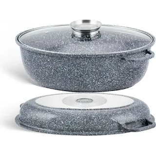 Klönberg 8L Antihaft-Backblech, BRATPFANNE, Schwanenhals, Induktion Gans Ente, mit Deckel KB 3936 3IN1 - Grau