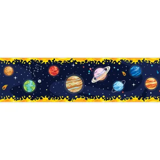AG Design Selbstklebende Bordüre Kosmische Parade, AWBD 8258 | Wasserfest Kinderzimmer Wand Aufkleber Dekoration | Wandbordüre für Mädchen und Junge | Folie, Mehrfarbig | Breite 500 cm x Höhe 13.8 cm