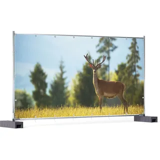 Wallario XXL Outdoor-Poster für Garten oder Balkon, Motiv Junger Hirsch auf einer Wiese, in ca. 340 x 173 cm - Blau