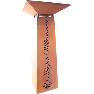 Rostikal Edelrost Gartendeko Säule 1,15 Herzlich Willkommen mit Blumenschale Vintage Deko