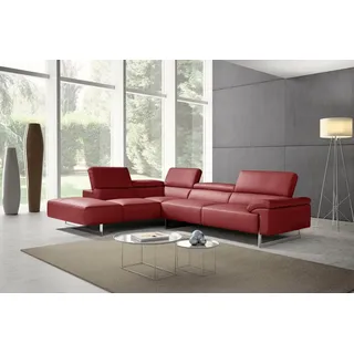 Egoitaliano Ecksofa »Malika, elegant und bequem, Designsofa, L-Form« mit Ottomane, inkl. Kopfteilverstellung und chromfarbenen Metallfüßen, rot