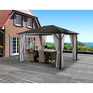 Pavillon KONIFERA "Aruba", beige (dunkelbraun, beige), B/H/T: 400cm x 260cm x 300cm, Pavillons, Pavillon, Gestell aus Aluminium, Dach aus Polycarbonat-Stegplatten, Topseller
