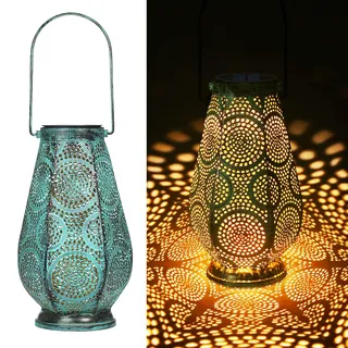 Solarlaterne für Außen Gross, Metall Solarlampen für Außen Hängend, JOYCREATOR Solar Laterne mit IP65 Wasserdicht für Garten Terasse Balkon Weihnachten Deko Geschenk (Türkis/Große)