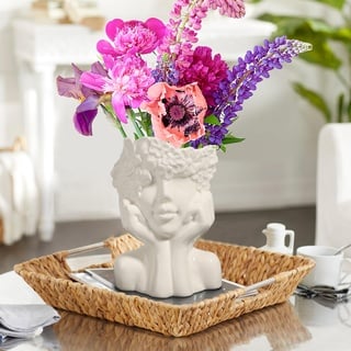 Comsaf Vase Gesicht Weiß Keramik Blume Deko Vasen, Tisch Vase für Pampasgras Blumenvase Modern Stil Vase mit Gesicht Frauenkörper Vase, Klein Aesthetic Vase für Wohnzimmer Bürodekor - Gesichtstyp A