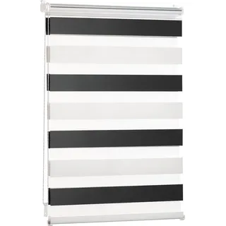 Blumtal Doppelrollo 100 x 155 - 195cm -  Klemmfix Rollo, Rollos für Fenster ohne Bohren, Klemmrollo für Fenster & Türen, Weiß - Schwarz - Weiß, Schwarz