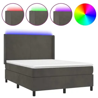 vidaXL Boxspringbett mit Matratze & LED Dunkelgrau 140x190 cm Samt - Grau