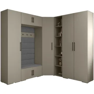 Abiks Möbel Garderoben-Set 236,7/231,7/47 , Kaschmir, Grau, Schwarz , Holz , Nachbildung , 231.7x236.7x47 cm , Garderobe, Garderoben-Sets & Garderoben-Serien, Garderoben-Sets