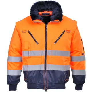 PORTWEST Hi-Vis Warnschutz 3-in-1 Pilotjacke, Größe: L, Farbe: Orange/Marine, PJ50ONRL