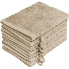 NatureMark 10er Pack Frottee Waschhandschuhe, Waschlappen, 100% Baumwolle, Sand/Beige, 15x21cm