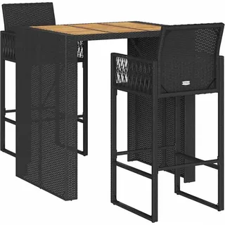 vidaXL 3-tlg. Gartenbar-Set ohne Kissen Schwarz Poly Rattan Akazie - Schwarz