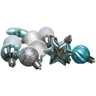 Heitmann Deco Christbaumkugeln - 44 TLG. Set - Kugeln - Sterne - Weihnachtsschmuck - türkis,Silber,weiß - ca. 3cm