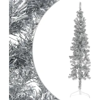 The Living Store Künstlicher Halb-Weihnachtsbaum Ständer Schlank Silbern 120 cm - Silber