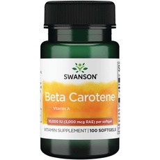 Swanson Beta Carotene (Beta-Carotin), 10000 IU, 3000mcg, hochdosiert, 100 Weichkapseln, Laborgeprüft, Glutenfrei, Ohne Gentechnik