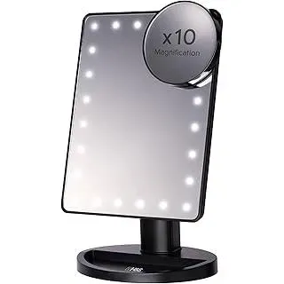 H&S LED Schminkspiegel mit Beleuchtung - Verstellbarer Kosmetikspiegel mit Licht in Schwarz - Make up Spiegel mit extra Vergrößerungsspiegel mit 10-Fach Vergrößerung