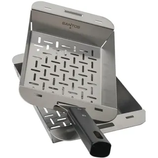 SANTOS stapelbare Grillkörbe - 2xEdelstahl Grillkorb mit Grillkorbheber - 29,5x19x5cm - platzsparende Grillpfannen für Gemüse, Fleisch, Fisch uvm.