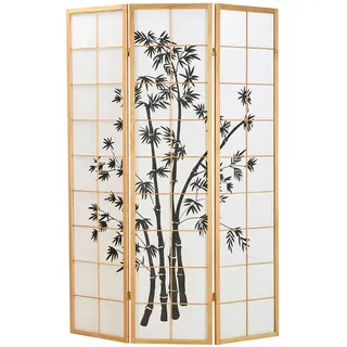Homestyle4u Paravent 3-tlg. 132/179 cm Braun Bambusmuster , Holz , 132x179x2 cm , Wohnzimmer, Raumteiler, Paravents
