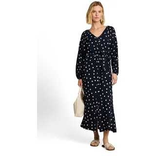 Midikleid TOM TAILOR, Damen, Gr. 42, N-Gr, navy big dot design, Crêpe, Obermaterial: 81% Viskose, 19% Polyamid, gepunktet, normal 7/8-Länge, V-Ausschnitt, elastischer Bund, Kleider Midikleid, Langarm Sommerkleid mit Punkten