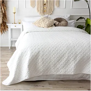 CalmyHOME Tagesdecke 240x260 Weiss Bettüberwurf Bett Überwurf Sofaüberwurf Steppdecke Sofa Decke Überwurfdecke Betthusse XXL Überdecke Gesteppte Tagesdecken gesteppt Quilt Bedspread