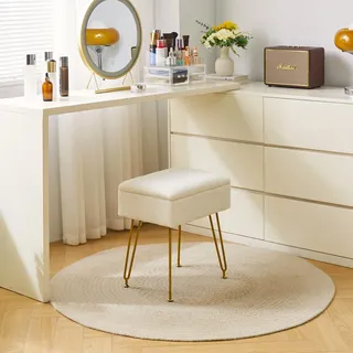 YMYNY Schminkhocker Stuhl mit Stauraum, Pouf Couch Hocker, Moderner Multifunktionaler Make-up-Hocker für Schlafzimmer, Wohnzimmer 40 x 30 x 47CM Weiß HBD031W