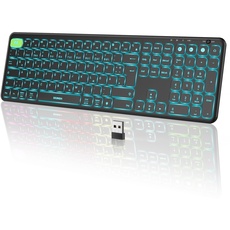 seenda Tastatur kabellos beleuchtet, USB & Bluetooth Tastatur mit 7 Farben Hintergrundbeleuchtung, Wiederaufladbare Leise Funktastatur für PC, Laptop, MacBook,Tablet, QWERTZ Layout(Schwarz)