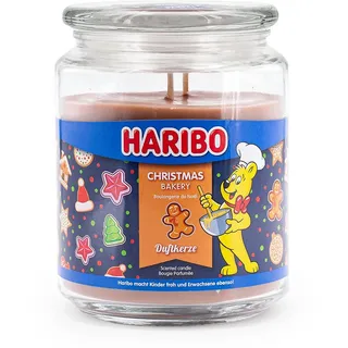 Haribo Duftkerze im Glas | Christmas Bakery 510g | Würziger Winterduft | Doppeldocht | 100h Brenndauer | Kerze im Glas | Geschenkidee Weihnachten
