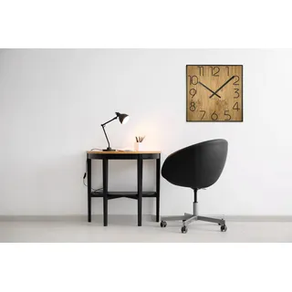 Holzwanduhr Wood Square holz eiche 50cm durchmesser holzoptik ohne tickgeräusche - Schwarz, Braun