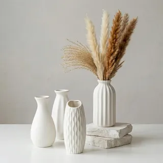 XRVRILE Keramikvase Vasen Set kleine Vasen vase weiß vase modern – 4er Mini Vase Set dekovase tischdekovase für Pampasgras Trockenblumen Wohnzimmer Regal Deko ästhetisch minimalistisch weiß